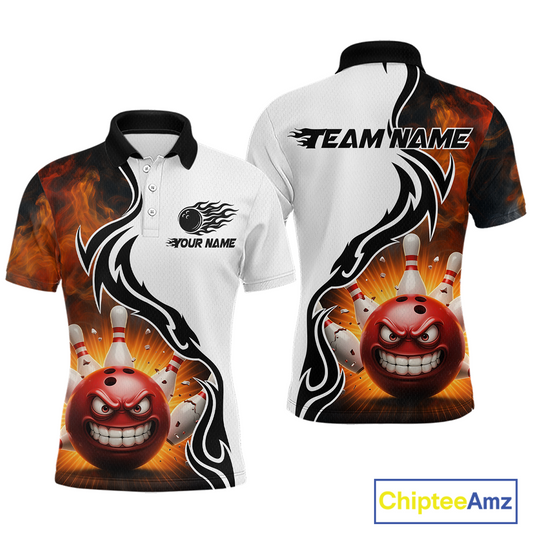 Flaming Angry Bowling Shirts Custom for Men Women Team Bowling Polo Shirts & 1/4 Zip MBL93