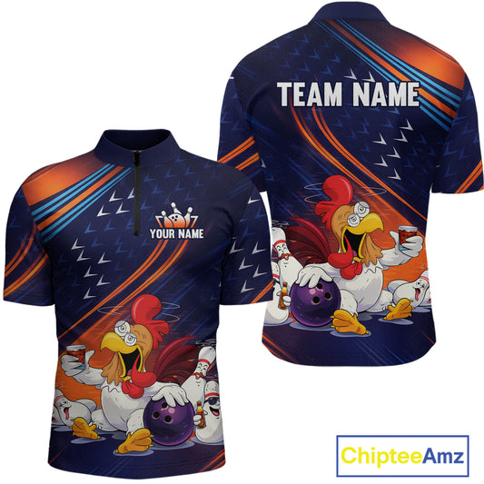 Funny Chicken Polo Bowling Shirt for Men Custom Bowling Jersey 1/4 Zip Bowling Outfit QZT826