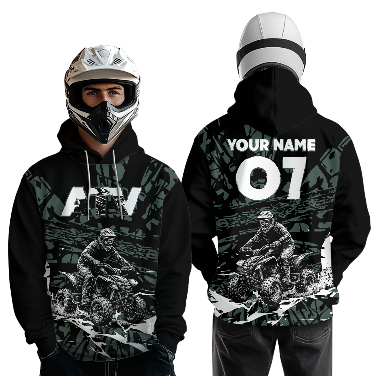 Custom ATV Motocross Hoodie Green Quad Bike Hoodie Men Women Kid Racing Off-Road MHT201