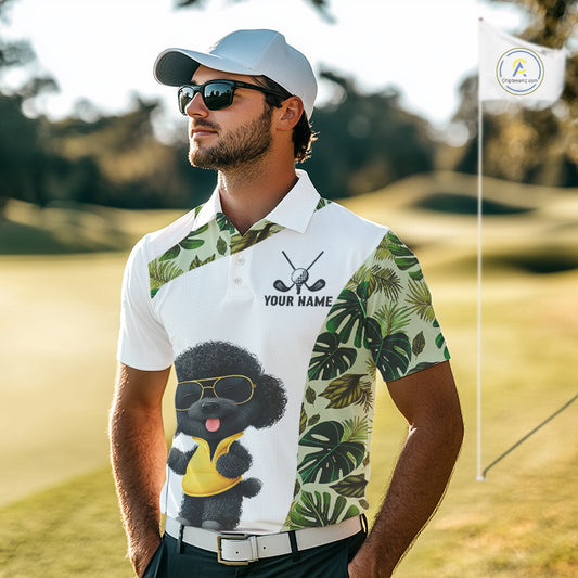 Funny Mens Golf Polo Shirt Green Tropical Pattern Custom Golf Clubs Shirts, Poodle Dog Lover Gift NHN0067