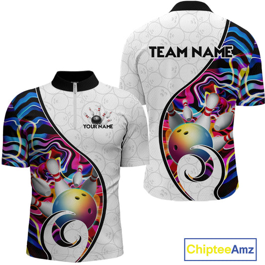 Custom Colorful Liquid Swirl Bowling Jersey for Men Bowling Team Shirts Bowling League Polo & 1/4 Zip HNT471
