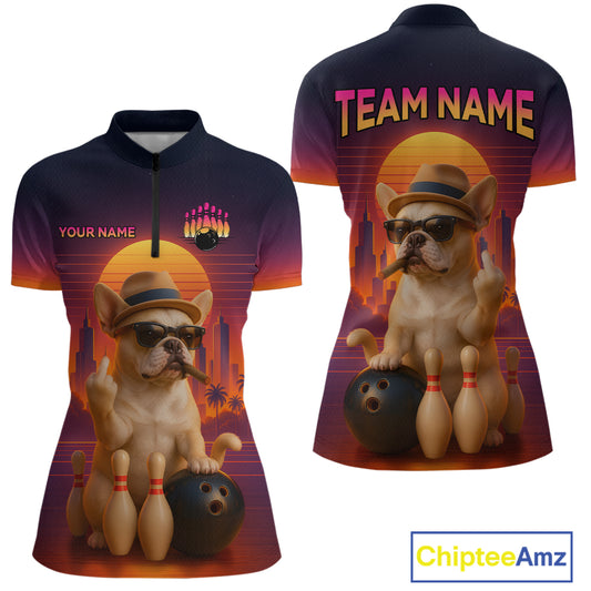 Custom Funny Dog Bowling Jersey for Women Bowling Uniform Polo & 1/4 Zip Bowling Team Shirts HNT135