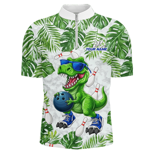 Custom Funny Dinosaur Bowling Jersey for Men Bowling Tournament Polo & 1/4 Zip Bowling Team Shirts HNT214