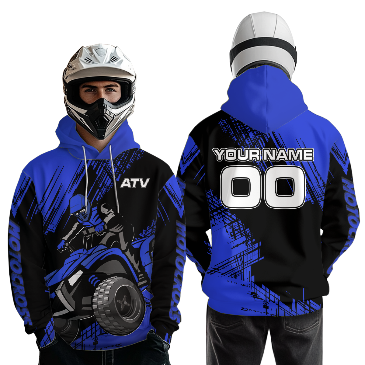 Blue Custom ATV Motocross Hoodie for Men Women Quad Shirt ATV Riding Hoodie MHATV22