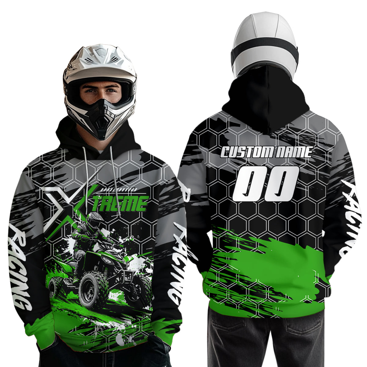 Green Atv Racing Hoodie Custom Quad Bike Shirt Upf30+ Adult Youth Off-Road Atv Motocross Hoooded NHN008