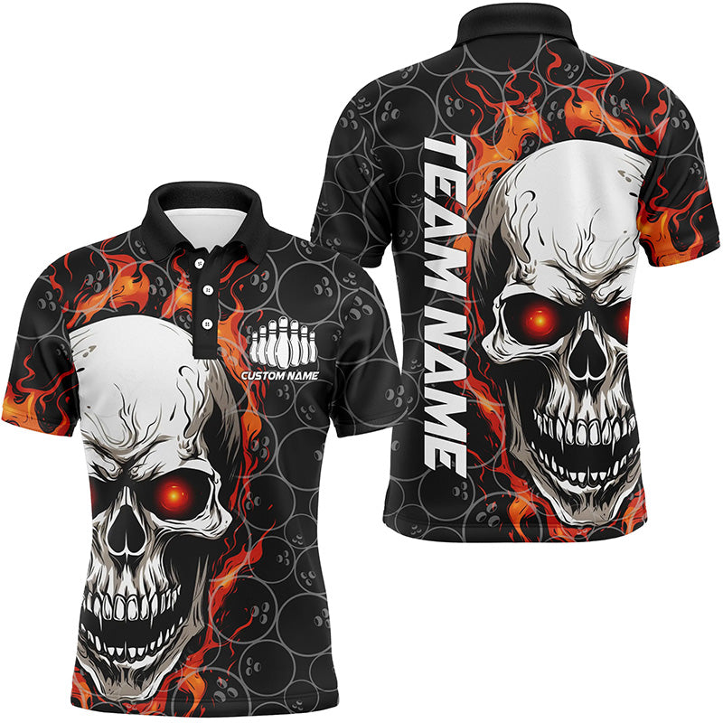 Personalized Skull Bowling Shirt For Men Custom Team'S Name Flame Bowler Jerseys | Red IPHW5010