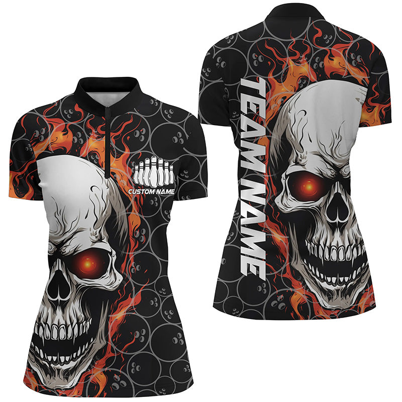 Personalized Skull Bowling Shirt For Women Custom Team'S Name Flame Bowler Jerseys | Red IPHW5010
