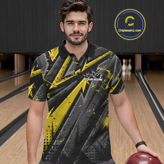Custom Grunge Black And Yellow Cobra Snake Bowling Men Polo Shirts With Team Name IPHW9028