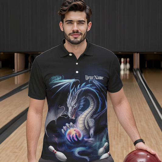 Blue Smoke Custom Dragon Bowling Team Polo Shirts For Men, Dragon Bowling Tournament Shirt IPHW8323