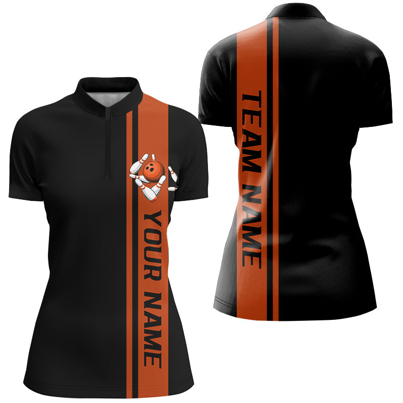 Black And Orange Custom Classic Ladies Bowling Shirts, Bowling Uniform Bowling Jersey For Team IPHW7686