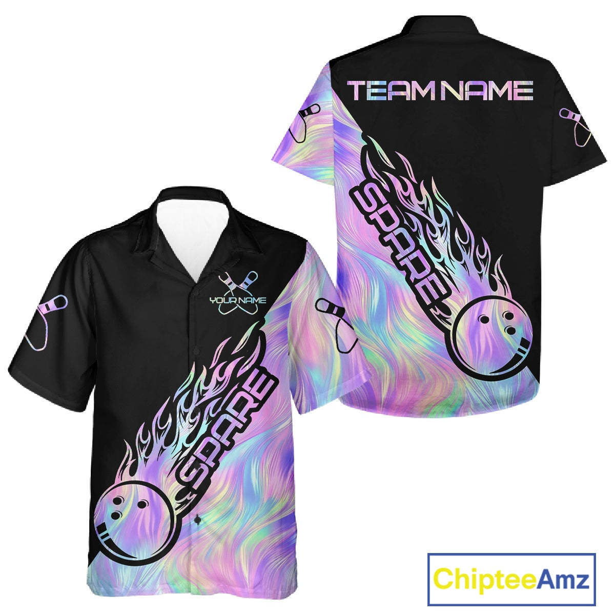 Custom Holographic Flame Spare Bowling Men And Women Shirts, Bowling Team League Jerseys IPHW10688