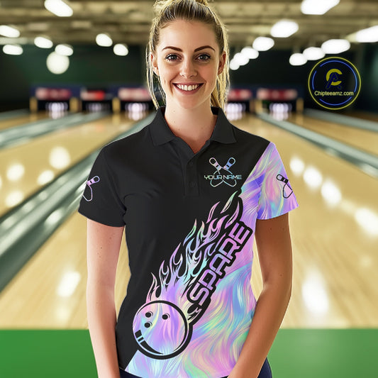 Custom Holographic Flame Spare Bowling Women Shirts, Bowling Team League Jerseys IPHW10688