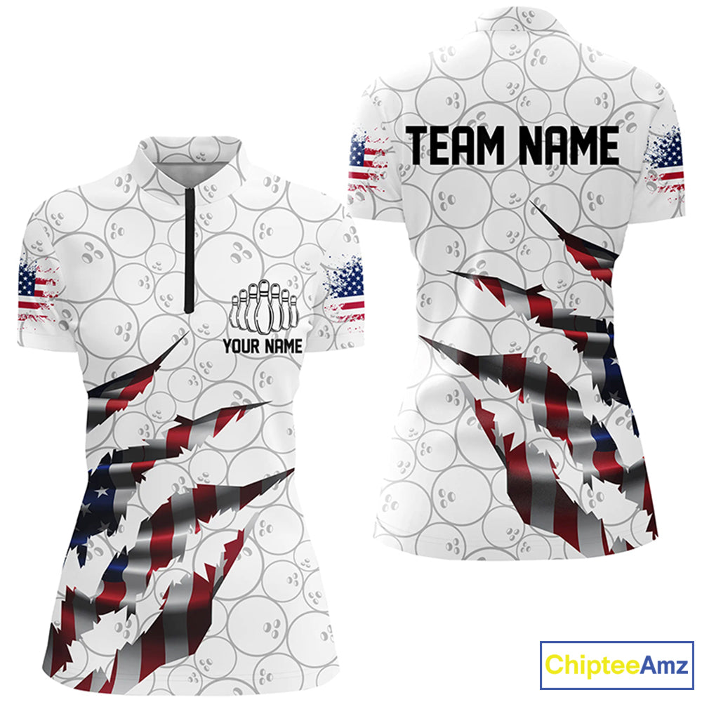 Custom Patriotic Bowling Shirts For Women, US Bowling Team Shirts American Flag Bowling IPHW7380