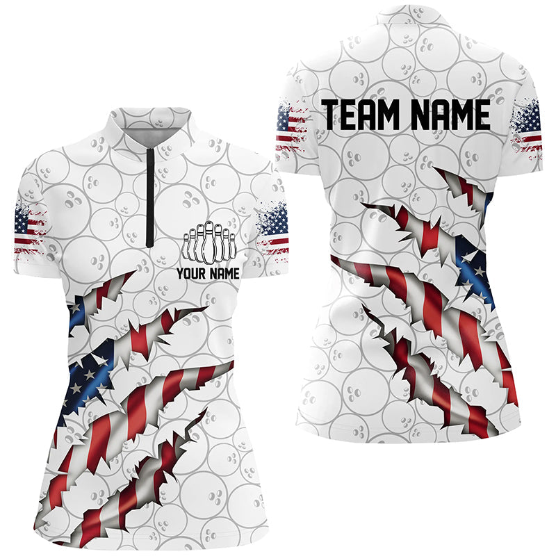 Custom Patriotic Bowling Shirts For Women, US Bowling Team Shirts American Flag Bowling IPHW7382