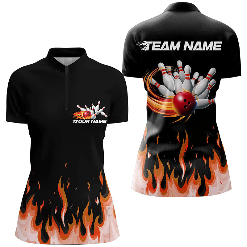 Custom Flame Bowling Shirts For Women, Bowling Team Shirts With Name Bowling League Shirt IPHW7406