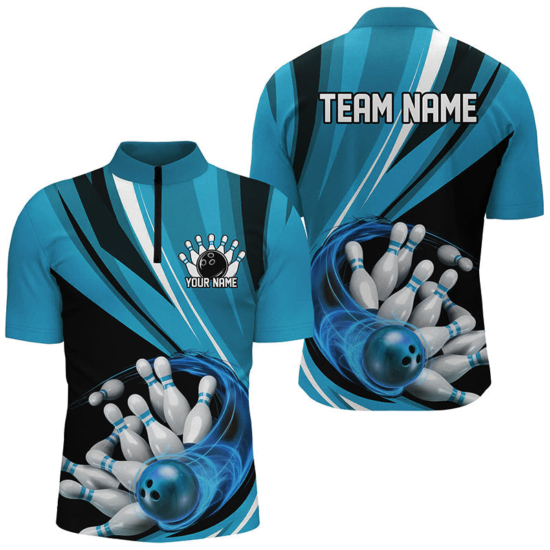 Custom Blue Flame Bowling Shirts For Men, Bowling League Bowling Team Shirts Bowlers Outfit IPHW7415