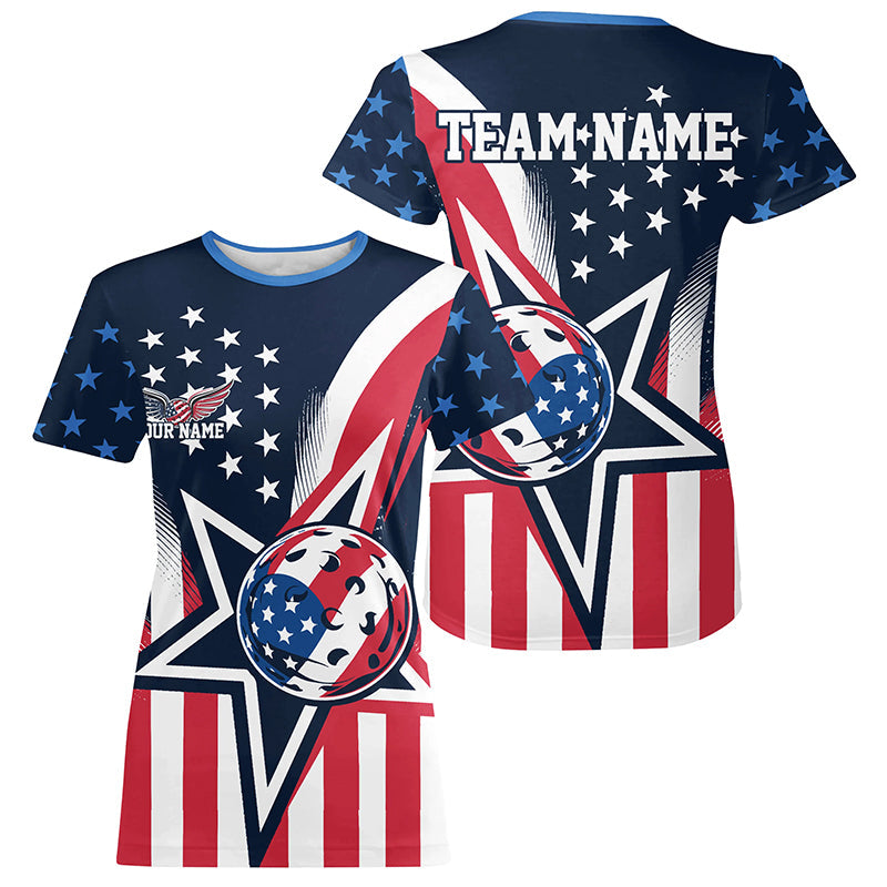 Custom US Star Pickleball T-Shirts For Women, America Flag Patriotic Pickleball Team Jerseys IPHW8127
