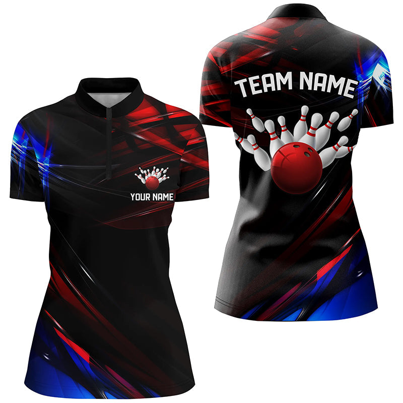 Black, Red And Blue Custom Patriotic Bowling Shirts For Women, Us Bowling League Shirts IPHW7115