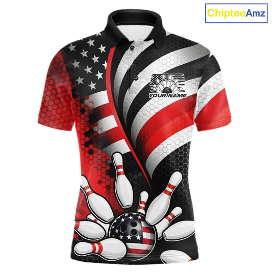 Custom Black And Red US Flag Patriotic Bowling Shirts, Freedom Bowling Team League Shirt Bowler Jerseys IPHW10453