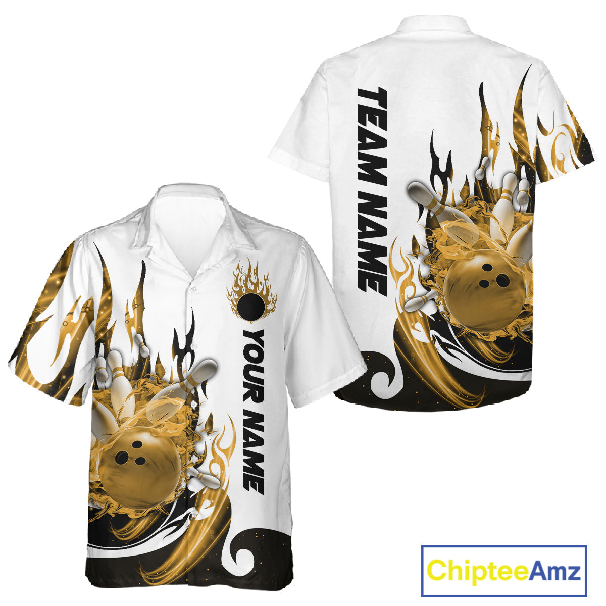 Custom Yellow Flame Bowling Team Jerseys, Bowling League Hawaiian Shirt For Men And Women IPHW10728