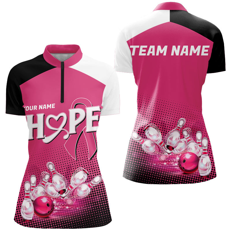 Custom Pink Ribbon Breast Cancer Bowling Shirts For Women, Hope Bowling Team Jerseys IPHW7514