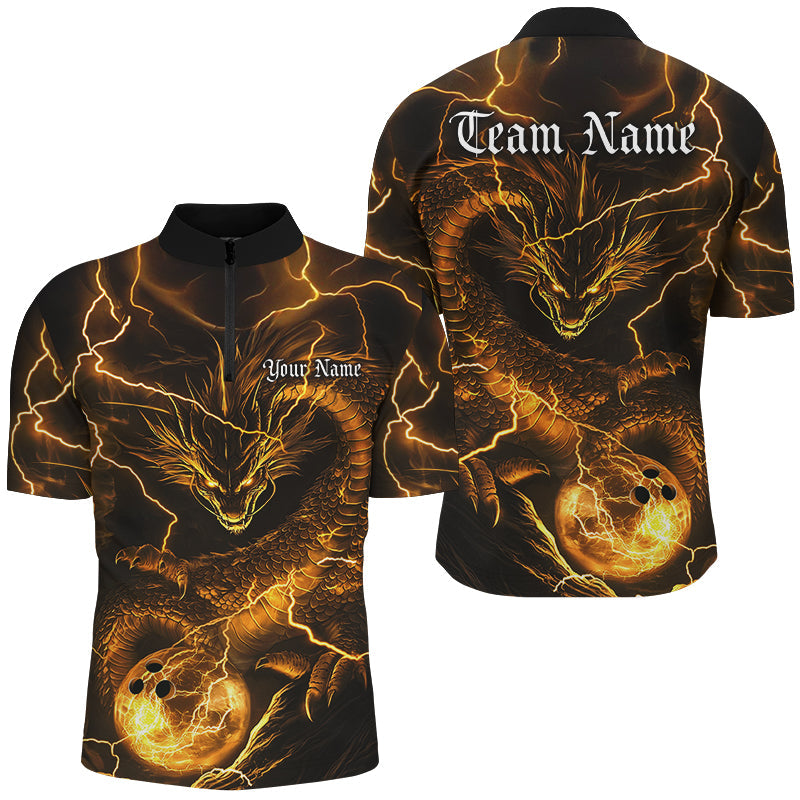 Custom Black And Golden Dragon Bowling Shirts For Men, Bowling Team Uniform Bowlers Outfit IPHW7526