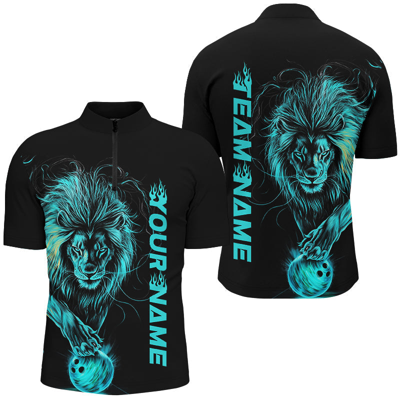 Blue Lion Custom Bowling Short Sleeve Shirts For Men, Lion Bowling Team Shirt Bowler Outfits IPHW7529