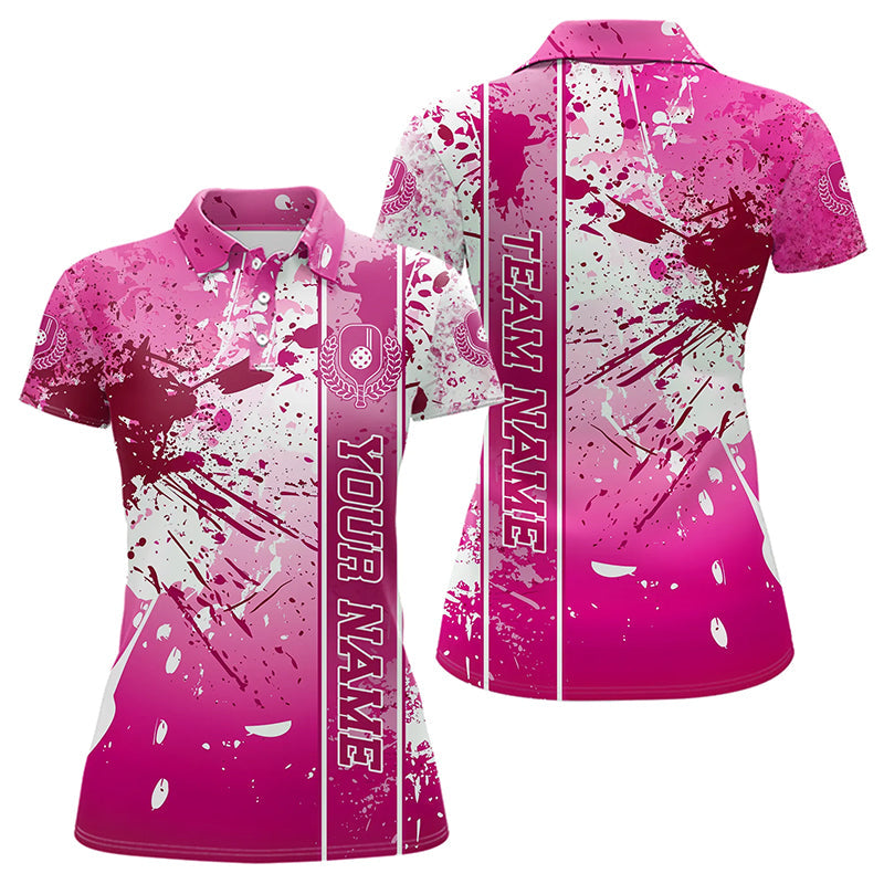 Pink And White Splatter Custom Pickleball Polo Shirts For Women, Pickleball Team Uniform IPHW8204