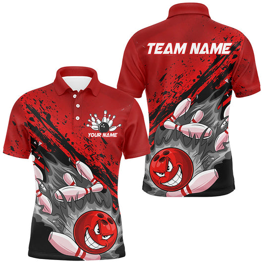 Black And Red Custom Funny Bowling Shirt For Men, Bowling Team Uniform Bowlers Outfits IPHW7622