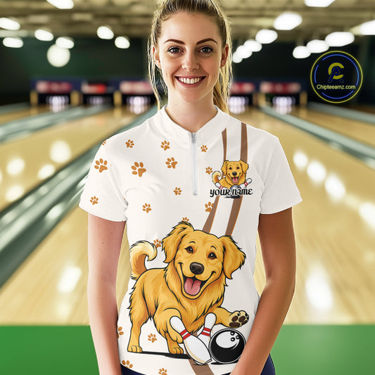 Custom Funny Golden Retriever Dog Women Bowling Team Shirt, Dog Lovers Bowling Uniform IPHW10209