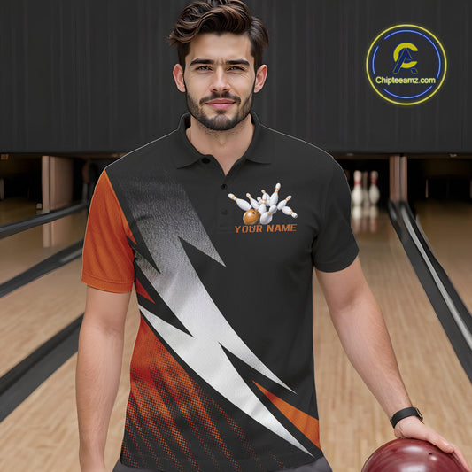 Black And Orange Custom Bowling Jerseys, Men Polo Shirt Bowling Tournament Outfits IPHW9080
