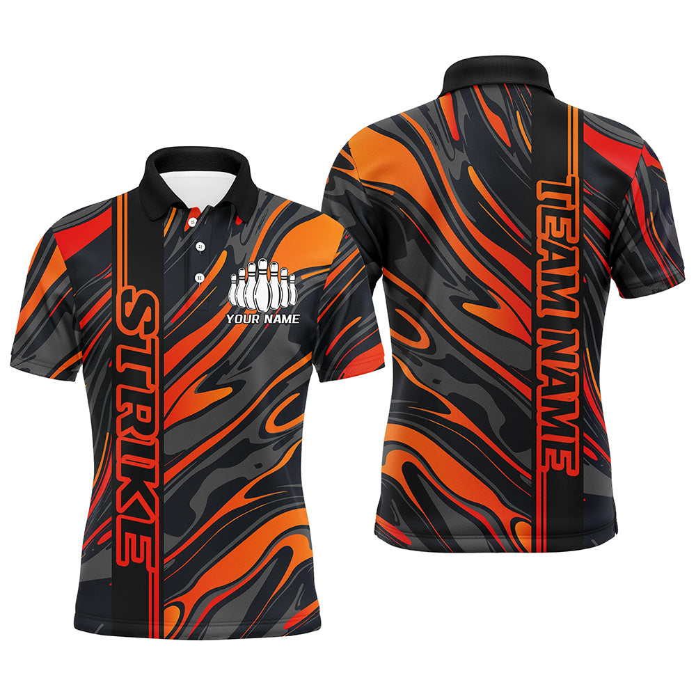 Custom Orange Camo Strike Bowling Polo Shirts For Men, Striking Bowling Team Uniform IPHW8139