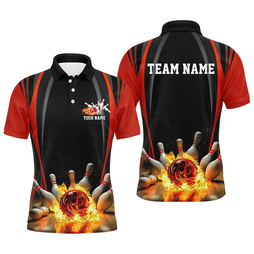 Black And Red Bowling Jersey Custom Flame Bowling Shirts For Men, Bowling Team Uniform IPHW7509