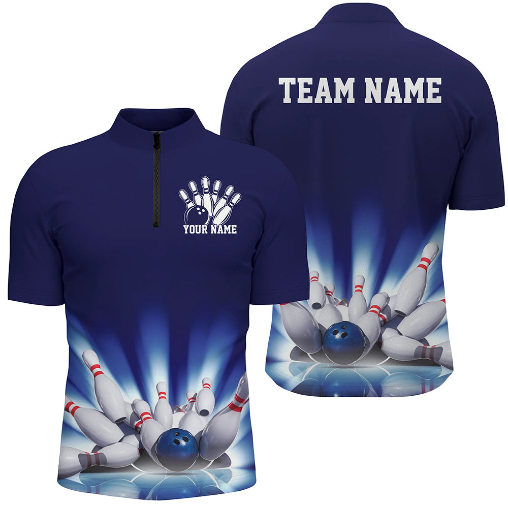 Navy Blue Custom Bowling Team Shirts For Men, Striking Bowling League Shirt Bowling Team Uniform IPHW7520