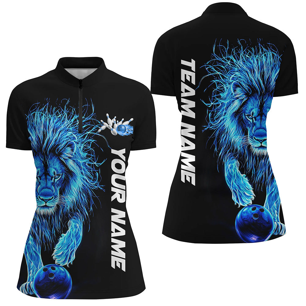 Blue Lion Custom Bowling Short Sleeve Shirts For Women, Lion Bowling Team Shirt Outfits IPHW7527
