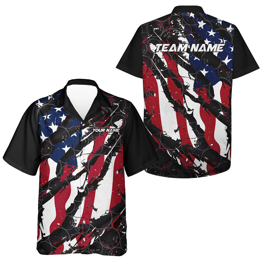 American Flag Custom US Bowling Team Hawaiian Shirts For Kid, Patriotic Bowling Team Jerseys IPHW6485