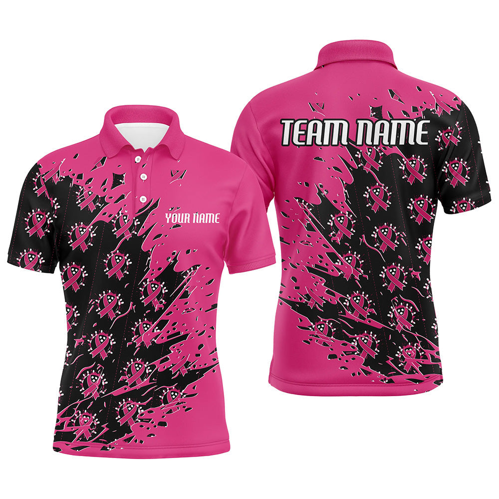 Black And Pink Custom Breast Cancer Awareness Bowling Jerseys, Bowling Shirts For Men And Women IPHW7008