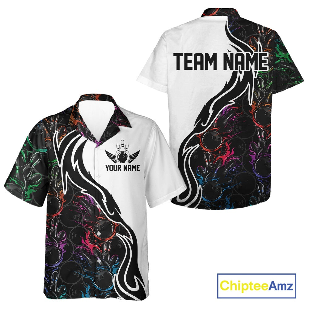 Custom Colorful Flame Bowling Team Shirts, Bowling League Shirt Men And Women Bowling Jersey IPHW10548
