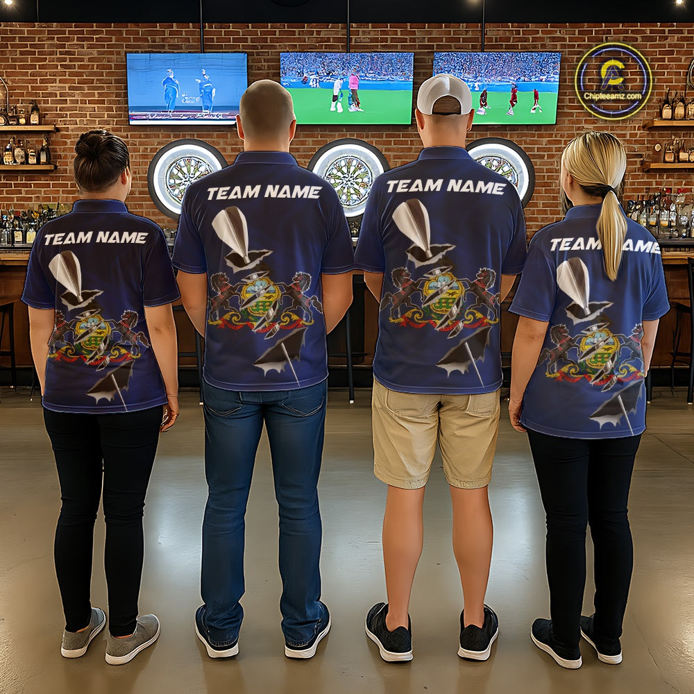 Custom Pennsylvania State Flag Silver Dart Steel Tip Dart Men Polo Shirt, Dart Team Jerseys IPHW10566