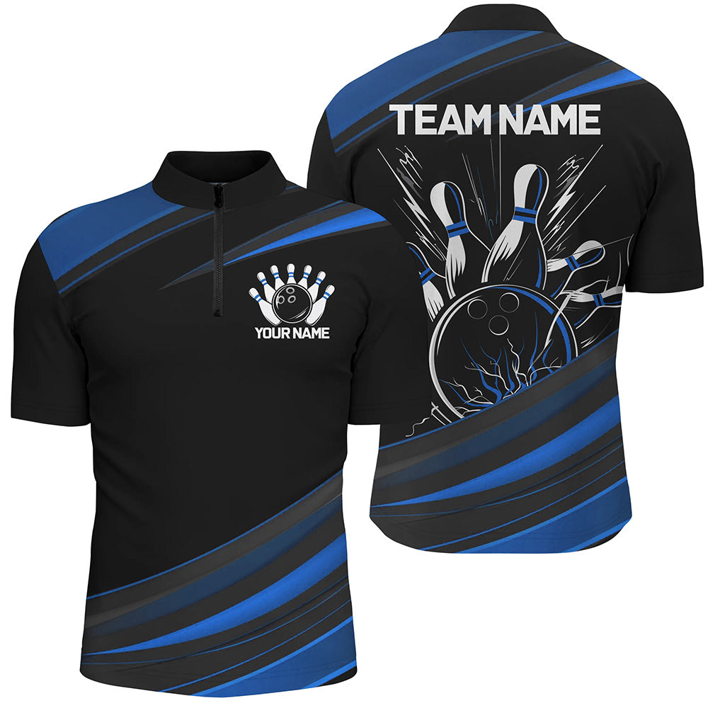 Black And Blue Custom Classic Bowling Shirts For Men, Bowling Uniform Bowling Jerseys For Team IPHW7265