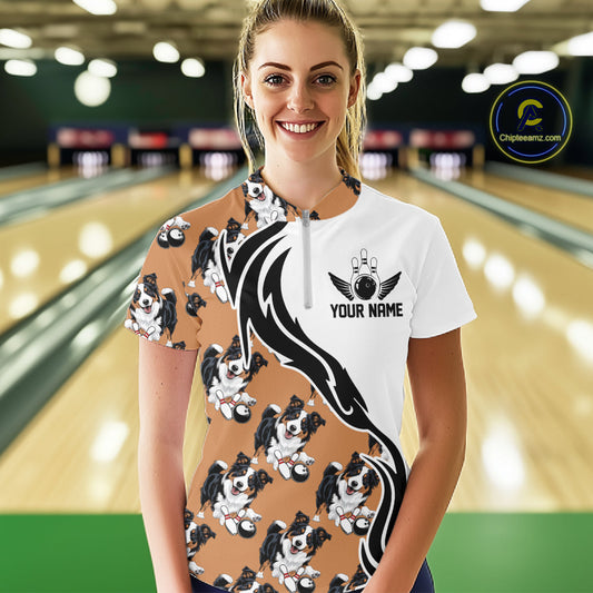 Custom Funny Border Collie Dog Women Bowling Team Shirt, Dog Lovers Bowling Uniform IPHW10322