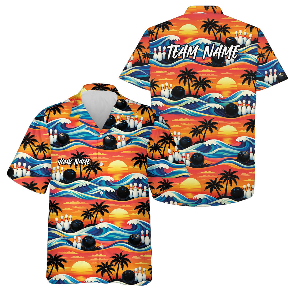 Custom Palm Tree And Sunset Scene Bowling Hawaiian Shirts For Men And Women Summer Outfit IPHW10835