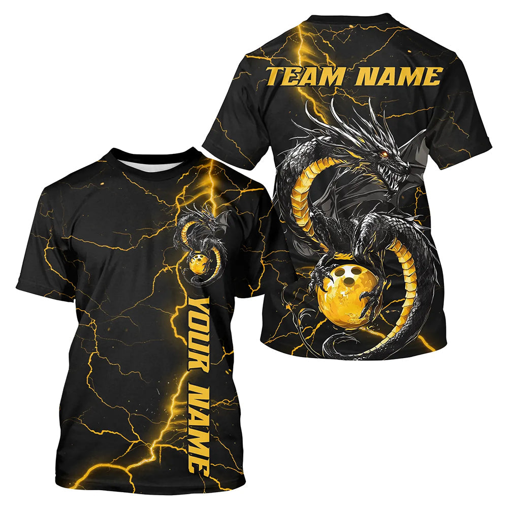 Custom Black And Gold Thunder Lightning Custom Dragon Bowling Men T-Shirts Team Outfits IPHW7309