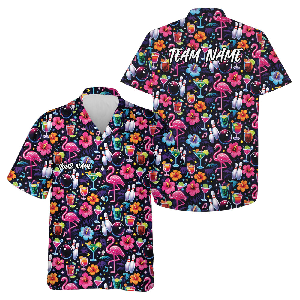 Custom Colorful Tropical Plants And Flamingo Hawaiian Bowling Shirt For Men And Women IPHW10858