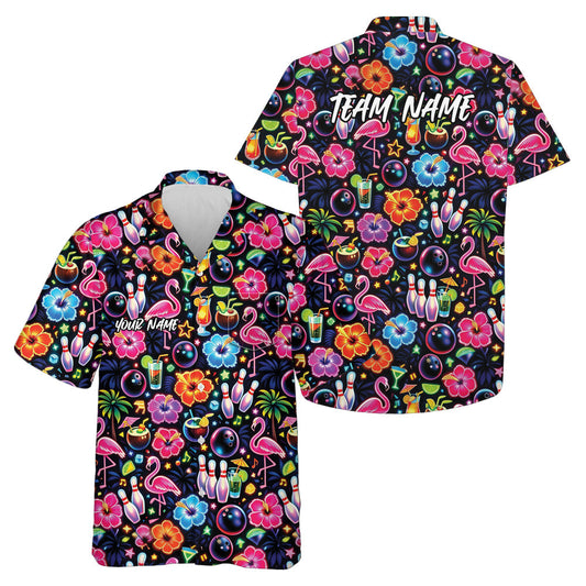 Custom Colorful Tropical Plants And Flamingo Hawaiian Bowling Shirt For Men And Women IPHW10859