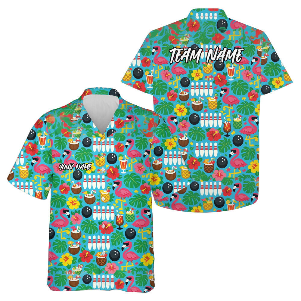 Custom Colorful Tropical Plants And Flamingo Hawaiian Bowling Shirt For Men And Women IPHW10860
