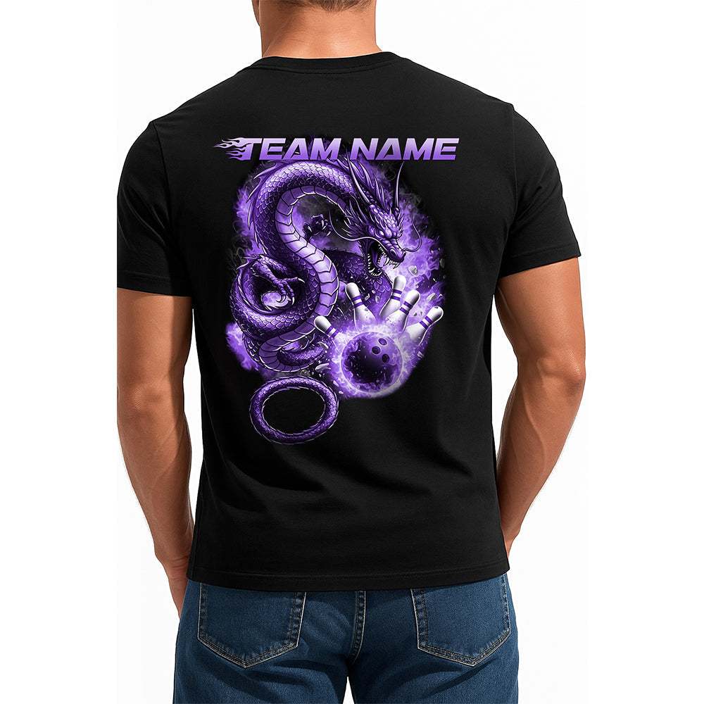 Custom Flame Dragon Bowling T-Shirts For Men, Purple Fire Bowling Ball Style IPHW9065