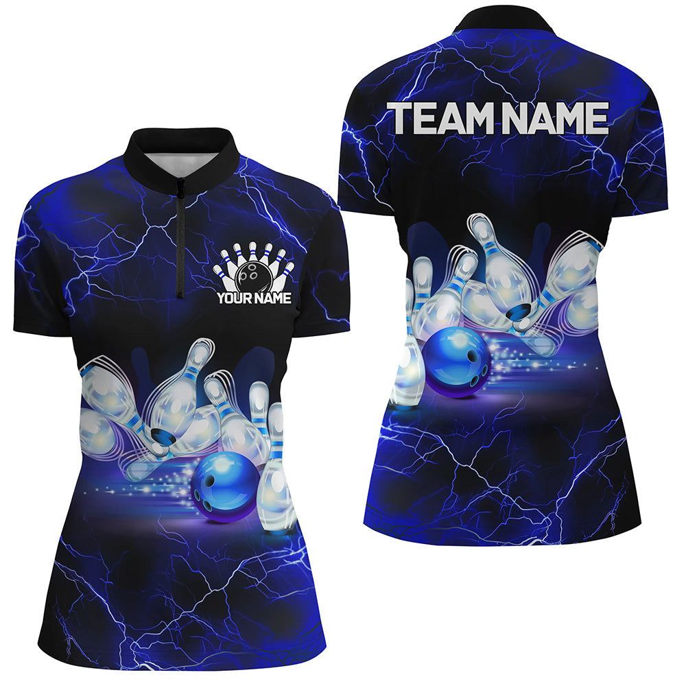 Blue Thunder Lightning Custom Ladies Bowling Shirts, Bowling League Shirts Bowling Jersey IPHW7332