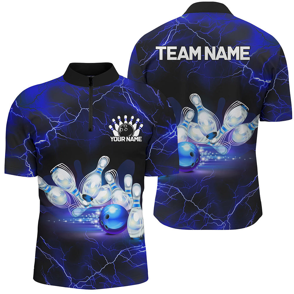 Blue Thunder Lightning Custom Bowling Shirts For Men, Bowling League Shirts Bowling Jersey IPHW7332