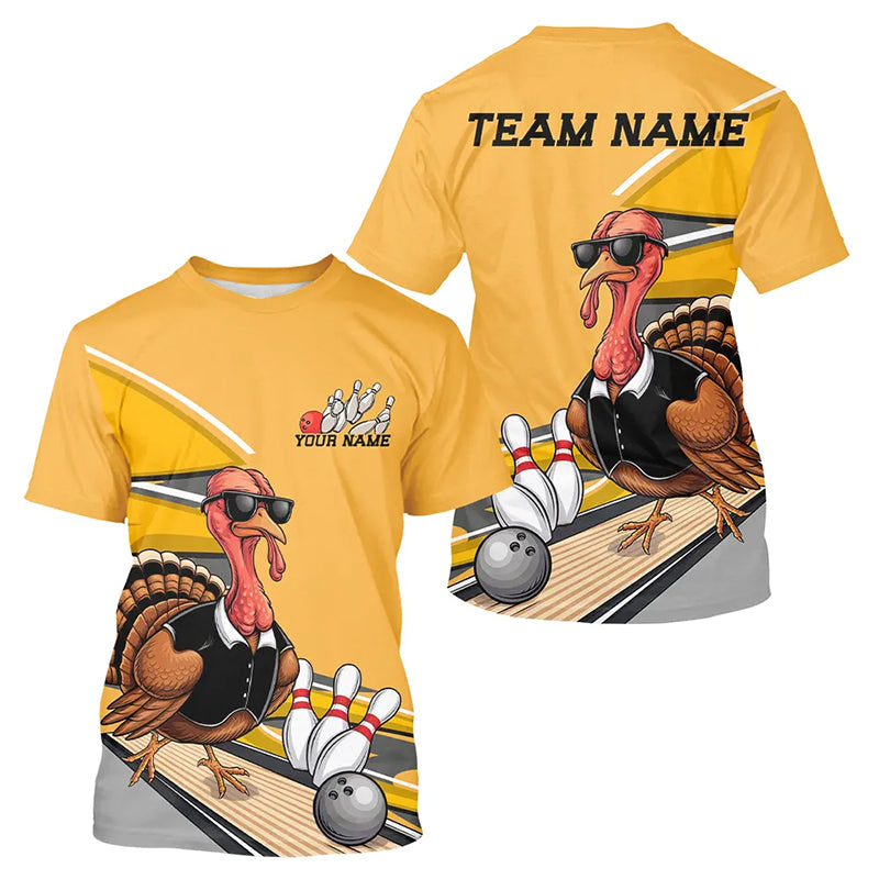 Custom Yellow Funny Turkey Bowling Team For Men, Thanksgiving Bowler Outfits IPHW7885